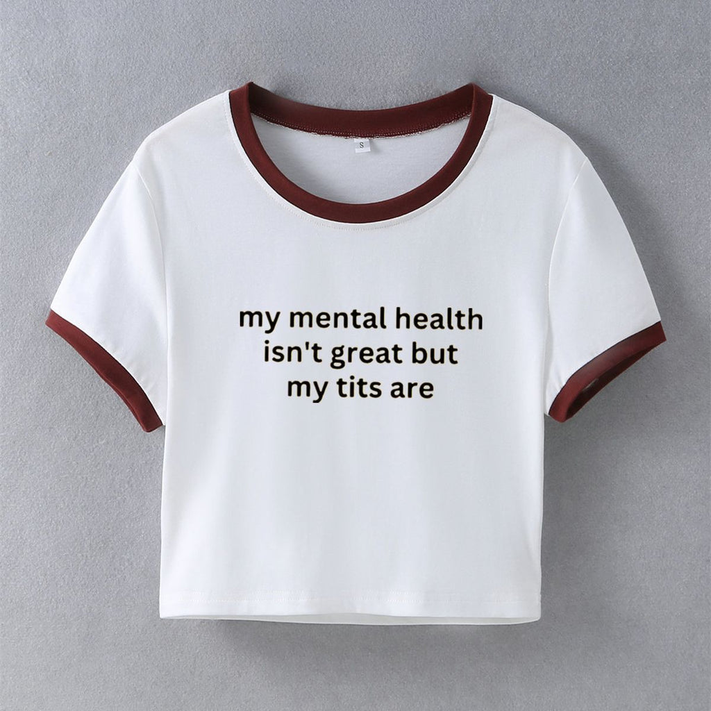 Y2K メッセージ クロップドTシャツ リンガー