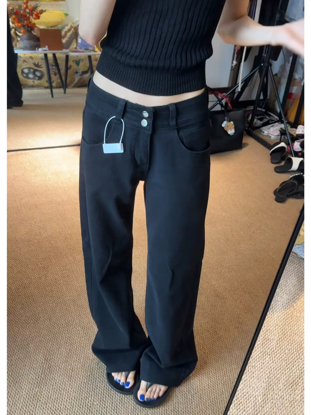 Y2K ローライズ ストレート セミフレアパンツ