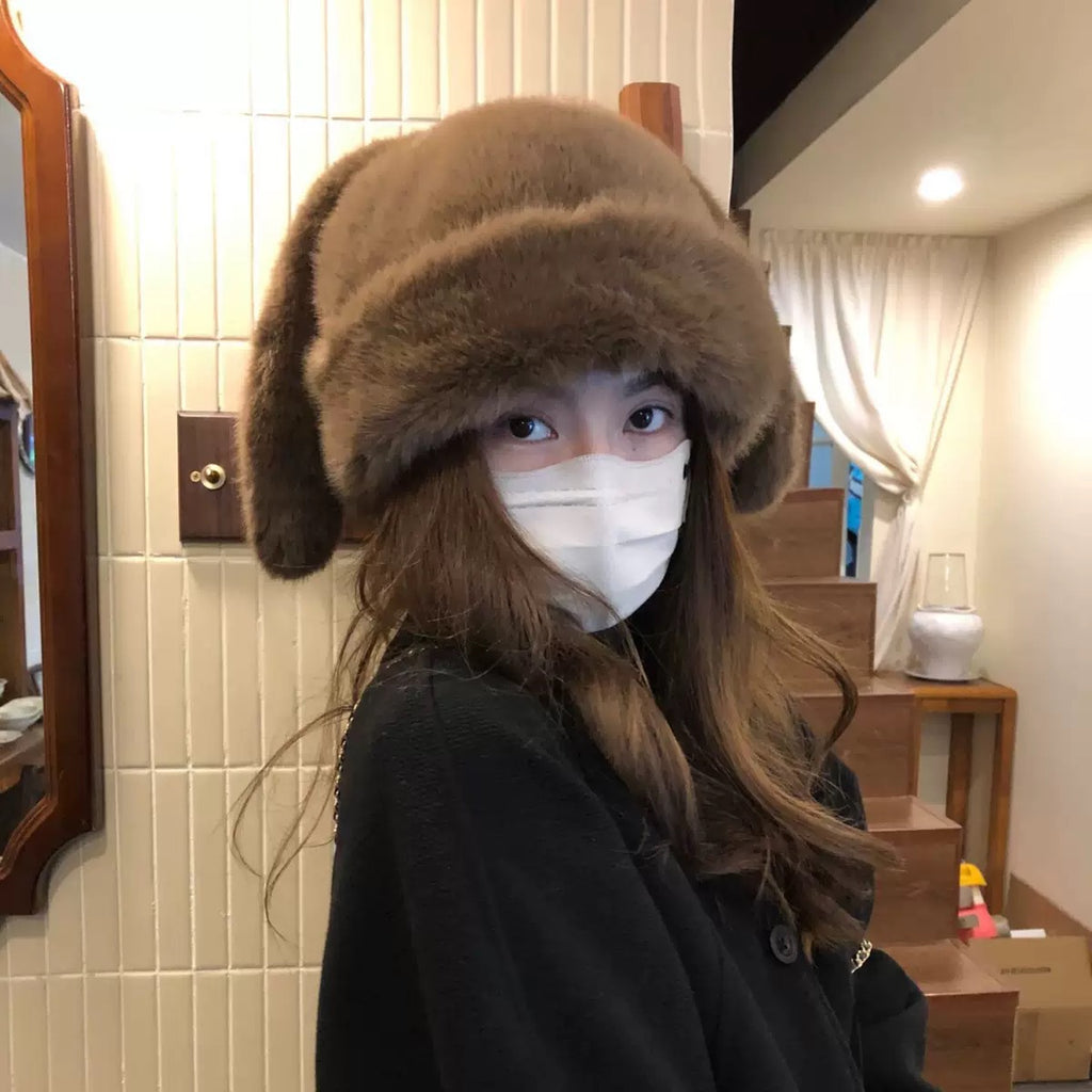 Y2K ふわふわ ロングうさ耳 ファーキャップ