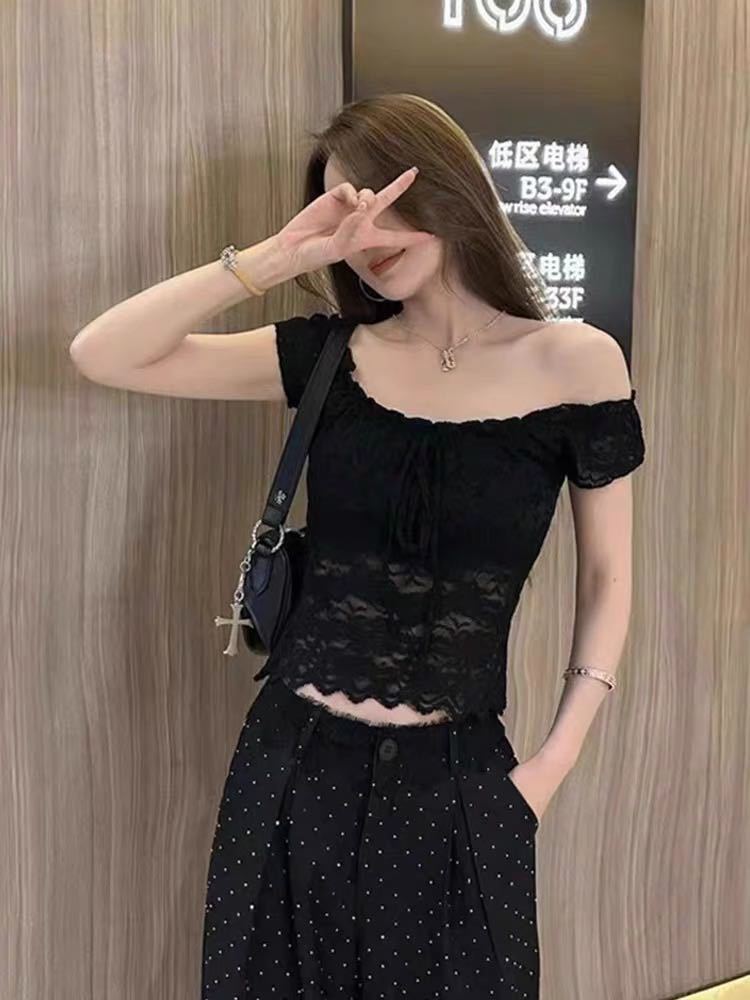 Y2K Lace Off-Shoulder Puff Sleeve Top - image 2