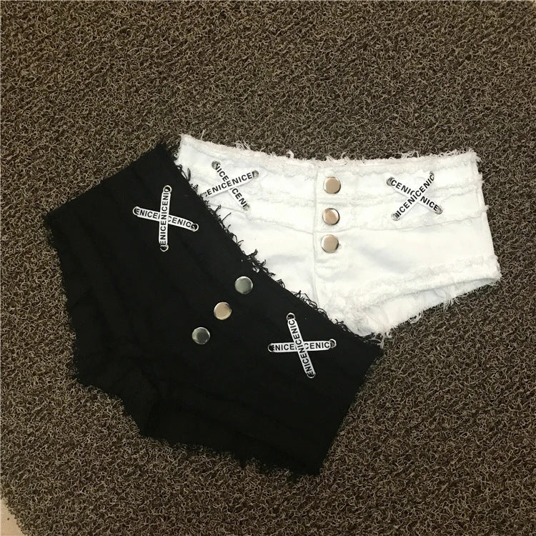 Y2K クロステープ ダメージ デニムショートパンツ