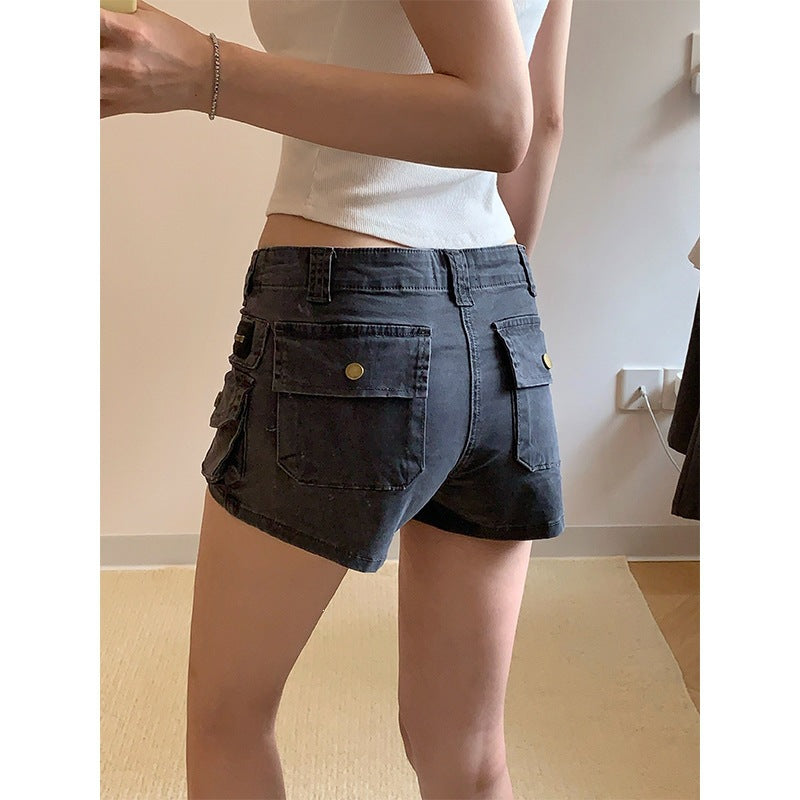 Y2K ローライズ カーゴポケット デニムショートパンツ