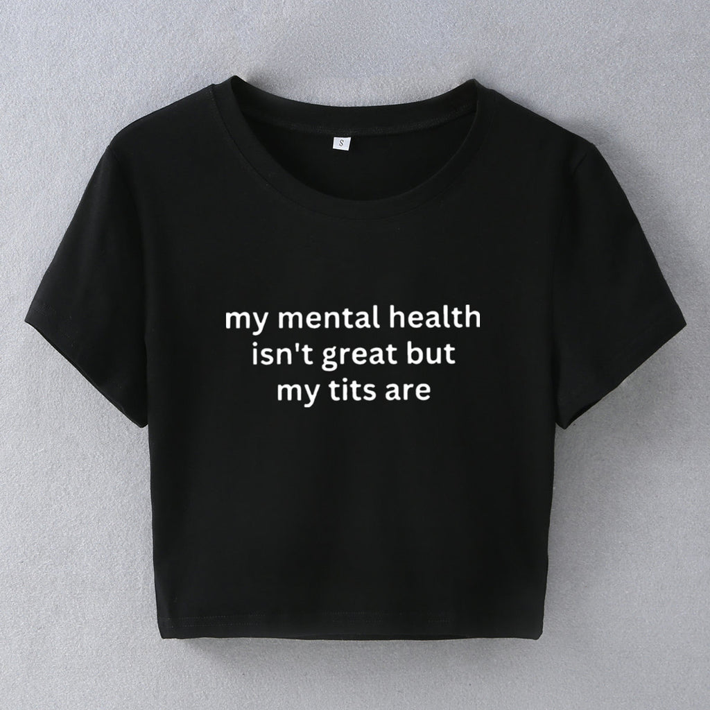 Y2K メッセージ クロップドTシャツ リンガー