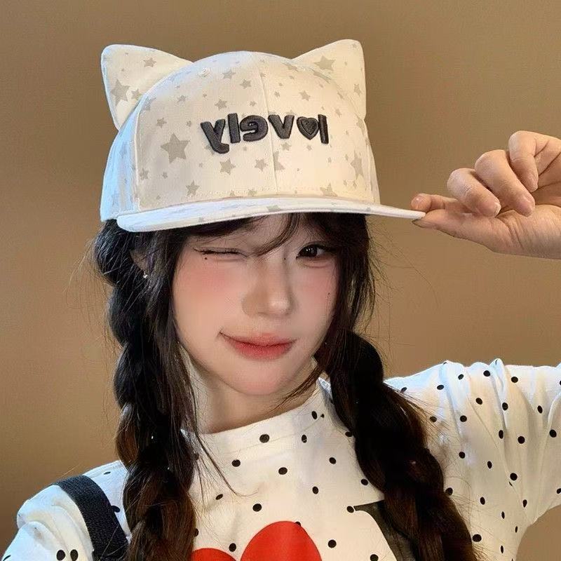 Y2K 猫耳 スター柄 キャップ