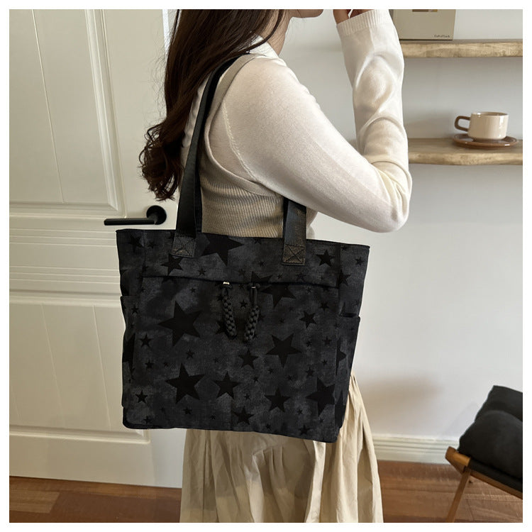 Y2K Star Print Canvas Tote Bag