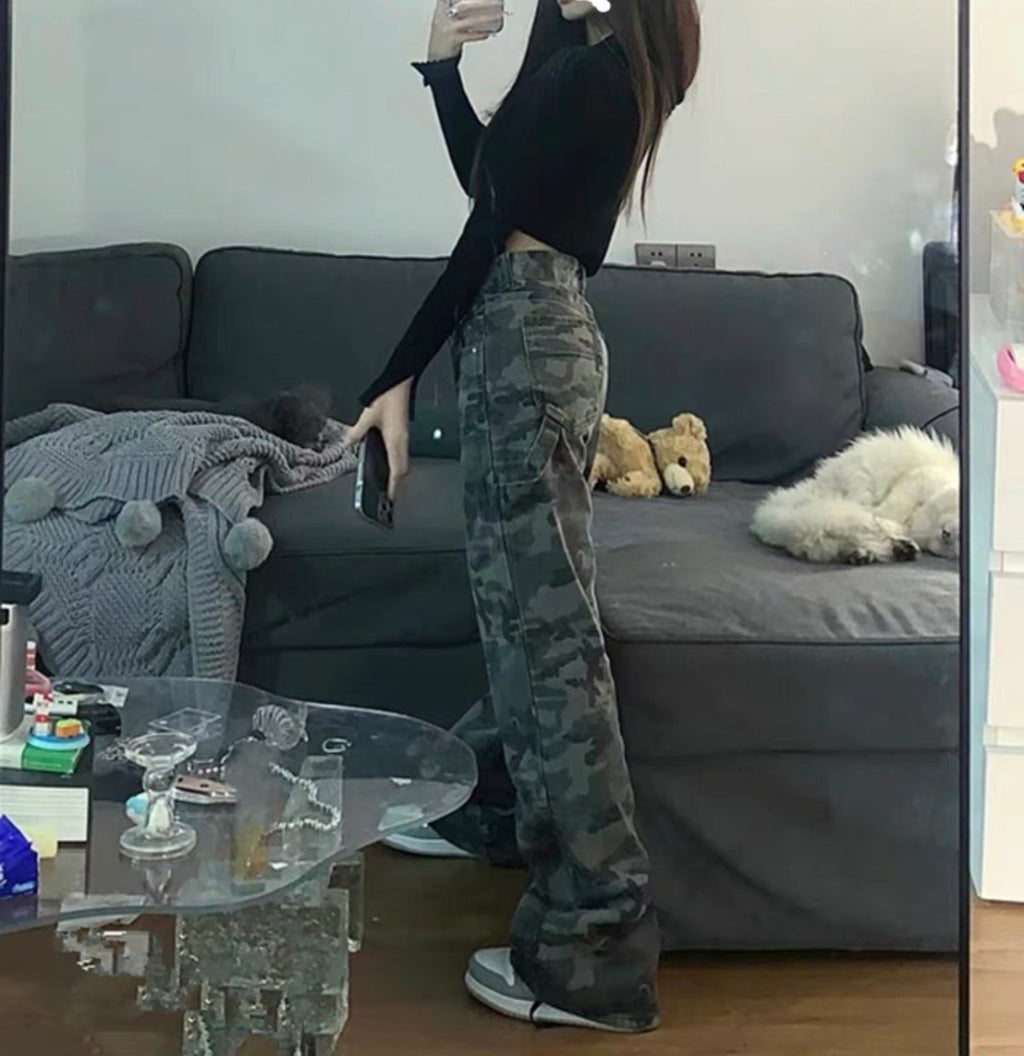 Y2K Camo Wide Leg Cargo Pants