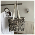 Y2K Star Print Canvas Tote Bag - Gray