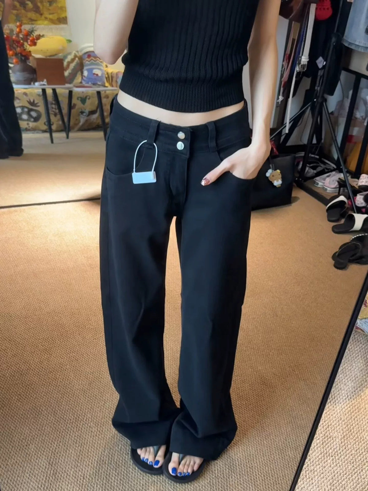 Y2K ローライズ ストレート セミフレアパンツ