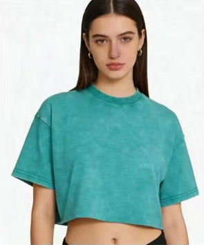 Y2K ウォッシュ加工 クロップドTシャツ 半袖