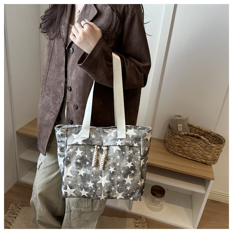 Y2K Star Print Canvas Tote Bag - image 4