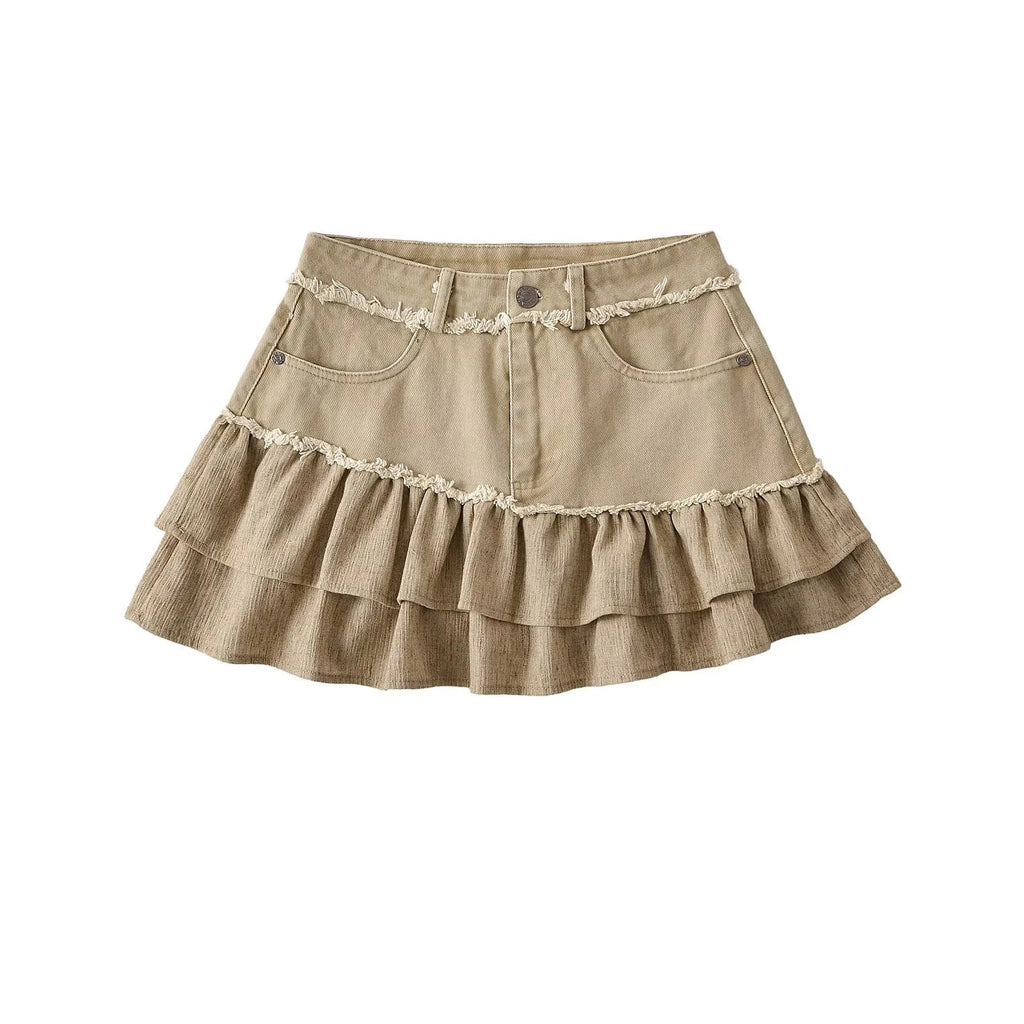 Y2K フリンジ ティアード デニムミニスカート