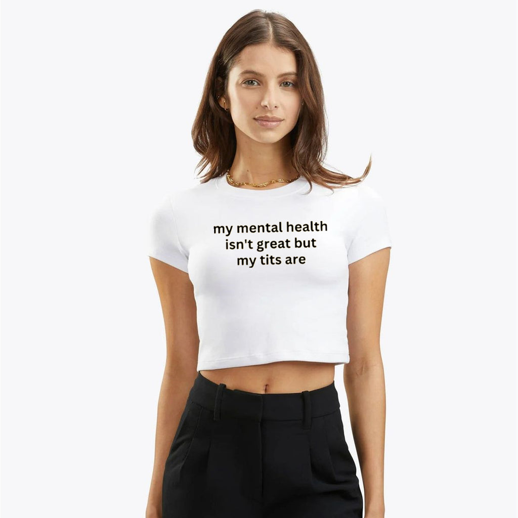 Y2K メッセージ クロップドTシャツ リンガー
