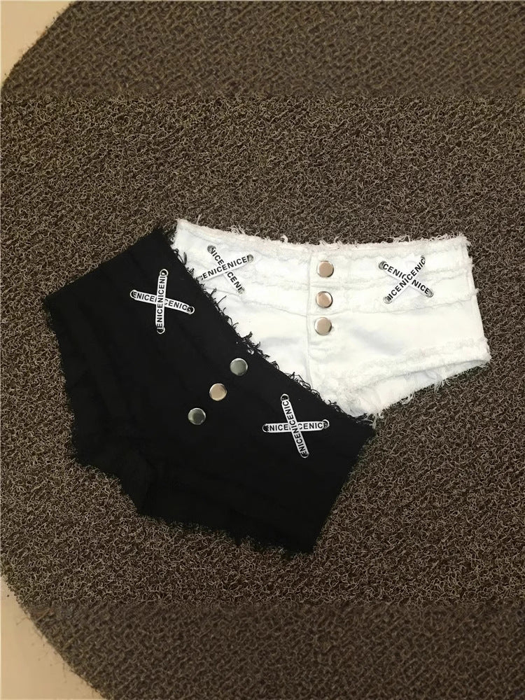 Y2K クロステープ ダメージ デニムショートパンツ