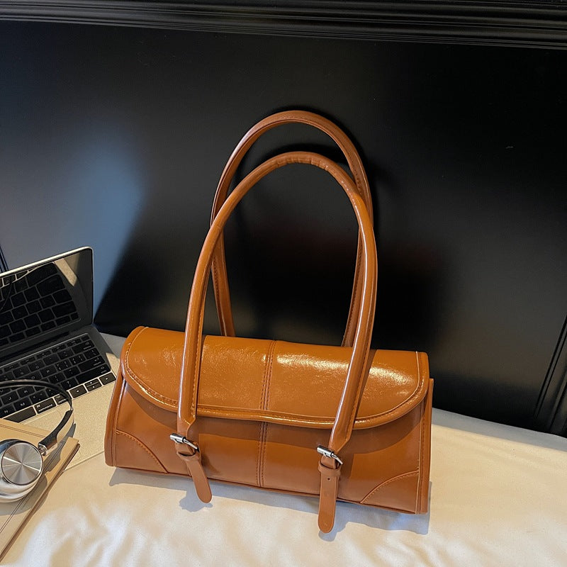 Y2K オイルレザー バゲット ショルダーバッグ