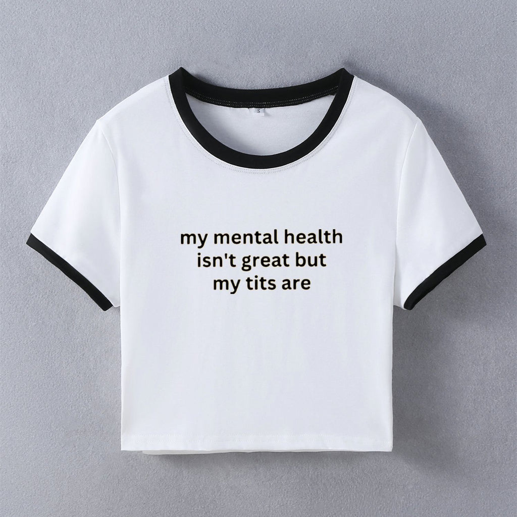 Y2K メッセージ クロップドTシャツ リンガー