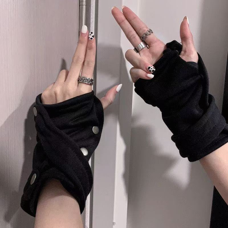 Y2K パンク スナップボタン フィンガーレスグローブ