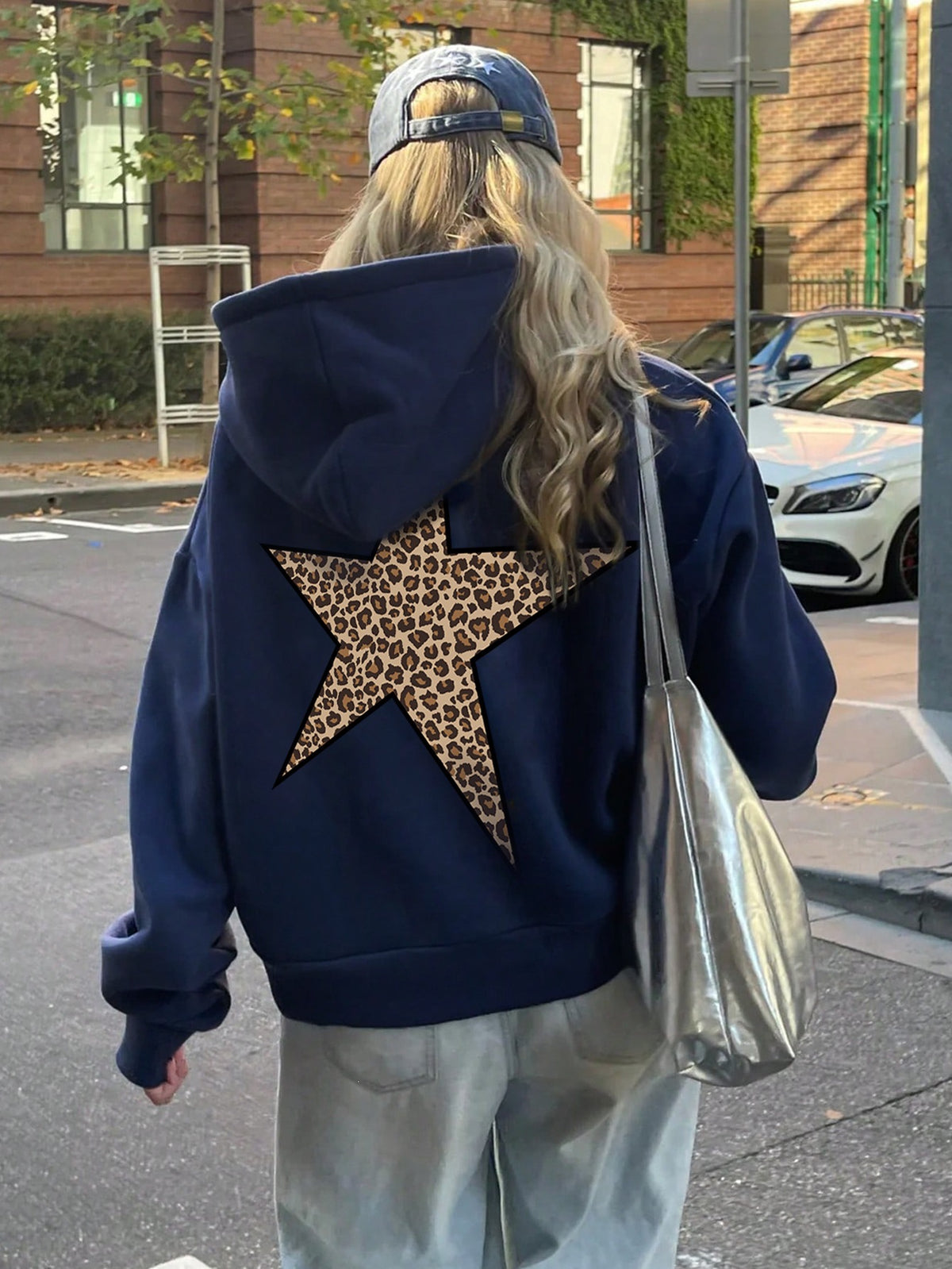 Y2K レオパードスター バックプリント パーカー