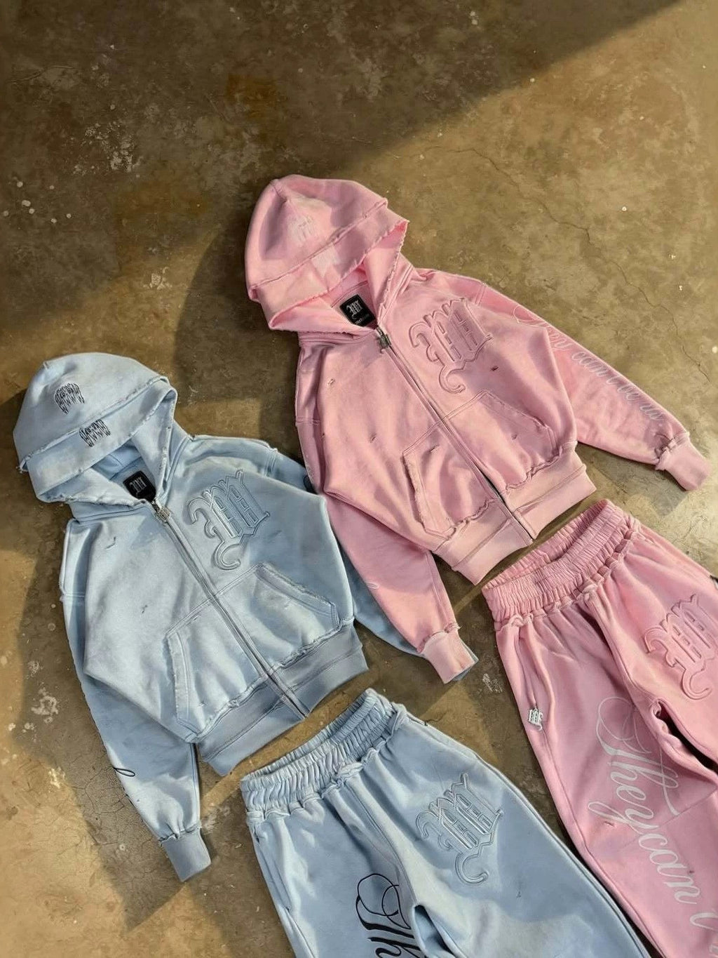 Y2K レタリング ジップパーカー&ワイドスウェットパンツ
