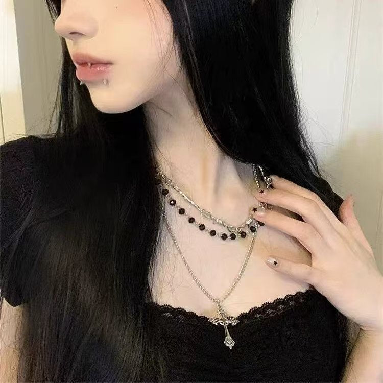 Y2K ゴシック クロス レイヤード ネックレス