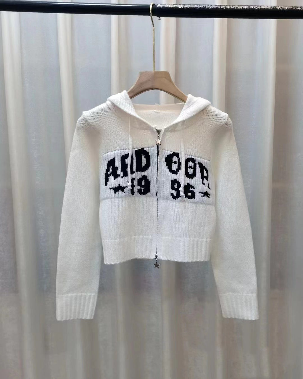 Y2K レタリング ショート丈 ニット ジップパーカー